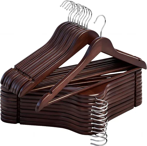 StorageWorks Paquete de 20 perchas de madera para armario, perchas de ropa resistentes para trajes, camisas, pantalones, chaquetas, color nogal