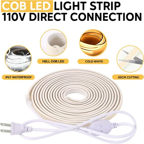 Miniatura 3 de Tira de luces LED AC 110V 120V 3.28 pies con enchufe estadounidense, tira de luces LED cortables IP67 impermeable para decoración del hogar