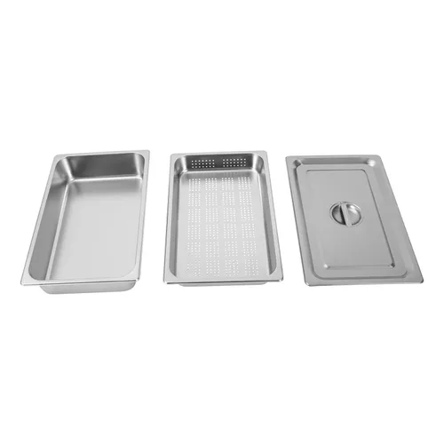 Miniatura 6 de Hotel Pan - Sartenes de acero inoxidable con tapa, paquete de 3 bandejas de vapor perforadas de 2.6 pulgadas y 4 pulgadas de profundidad para mesa