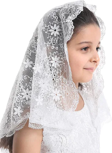Miniatura 3 de Bozidol Velo de primera comunión para niñas Mantilla corta de encaje triangular capilla católica, cubierta de cabeza de misa, velo de iglesia