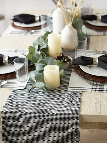 Miniatura 4 de DII Farmhouse Gingham, colección de mesa a cuadros, camino de mesa, 14x72, negro
