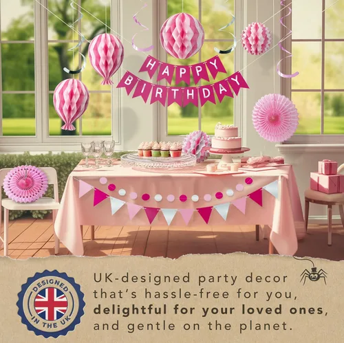 Miniatura 6 de Decoraciones de feliz cumpleaños reutilizables de alta calidad para mujeres y niñas, decoraciones de fiesta rosa, pancarta para múltiples ocasiones