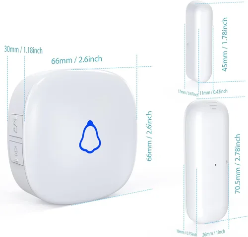 Miniatura 7 de METAK Timbre de puerta, alarma inalámbrica con sensor de contacto abierto para puerta con rango de 500 pies, 58 campanillas y 5 niveles de volumen