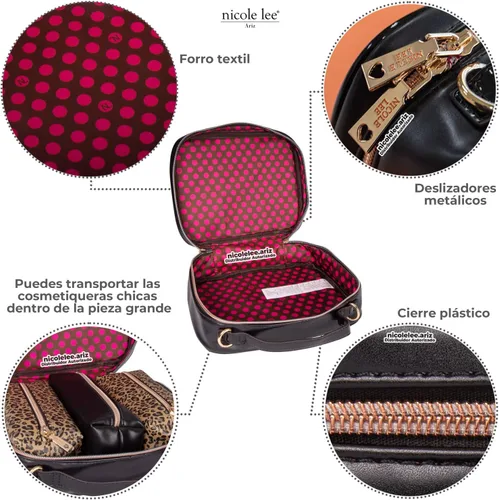 Miniatura 5 de Nicole Lee Juego de bolso cruzado de viaje con 3 bolsas de maquillaje con estampado de moda, organizador de artículos de tocador para mujer