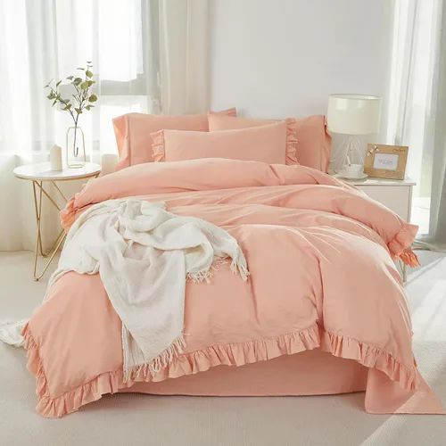 Miniatura 5 de Brandream Juego de funda de edredón tamaño matrimonial/queen, 100% algodón lavado, 3 piezas, ropa de cama para niña, juego de funda de edredón