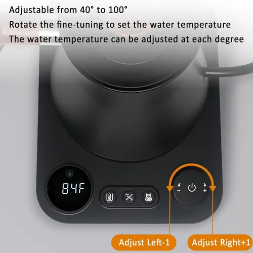 Miniatura 5 de Hervidor eléctrico de cuello de cisne con control de temperatura, hervidor de café vertido de 0.9 L, hervir rápido de 1200 W, interior de acero Negro