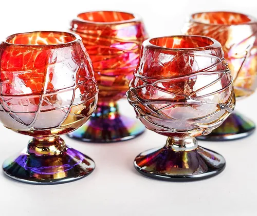 Miniatura 13 de Auténticos vasos de chupito soplados a mano de tequila mexicano - Juego de 4-2 onzas - Mini snifters de vidrio - Base pesada - Coñac (Confeti)