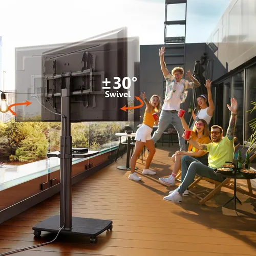 Miniatura 2 de FITUEYES Soporte de TV rodante, carrito de TV móvil con ruedas para pantalla plana de 32-65 y 70 pulgadas, soporte de TV de piso alto con soporte