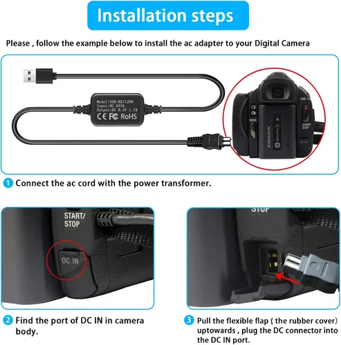 Miniatura 4 de AC-L200 Cargador USB Cable de alimentación para videocámara Sony Handycam, adaptador de corriente ACL200 para DCR-DVD DCR-HC DCR-SR DCR-SX, HDR-CX