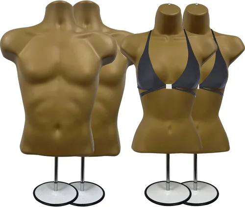 Miniatura 29 de Torso de maniquí masculino y femenino con soporte de metal, cuerpo hueco en la espalda, forma de vestido apilable para exhibición de camisetas, Gris