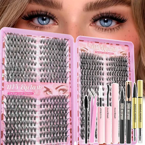 Miniatura 9 de Kit de racimos de pestañas, kit natural de 560 extensiones de pestañas en racimo de 0.354-0.630 in, kit de extensiones de pestañas individuales