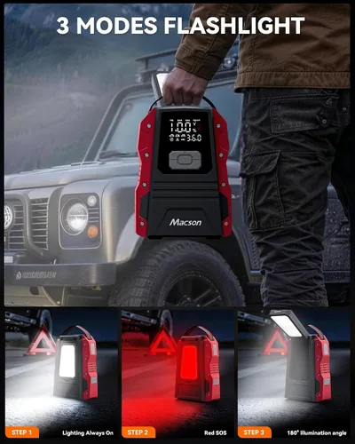 Miniatura 5 de Arrancador de salto de 5000 A con compresor de aire, batería portátil de 12 V para motores diésel de 9.0 L/8.0 L, arrancador de coche portátil