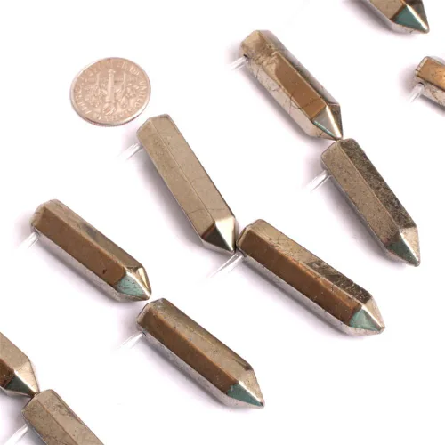 Miniatura 23 de Cuentas de pirita para hacer joyas, piedras preciosas naturales semipreciosas de 0.394 x 0.551 in, 30 unidades con forma de Dianmond facetada de 15