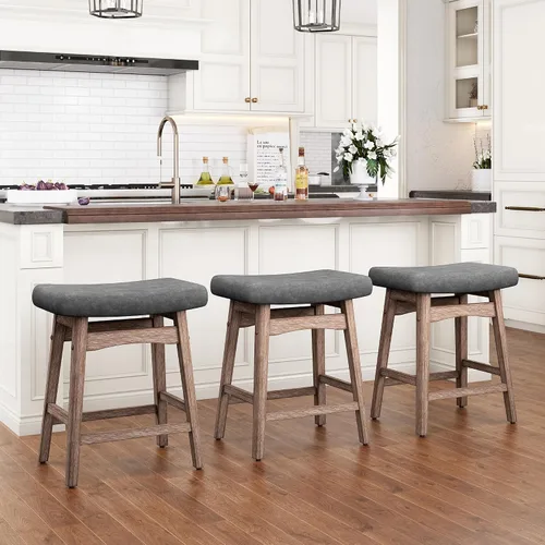 Miniatura 10 de Taburetes de bar PHI VILLA - Taburetes de bar con patas de madera maciza a la altura del mostrador con asiento de sillín tapizado, taburetes