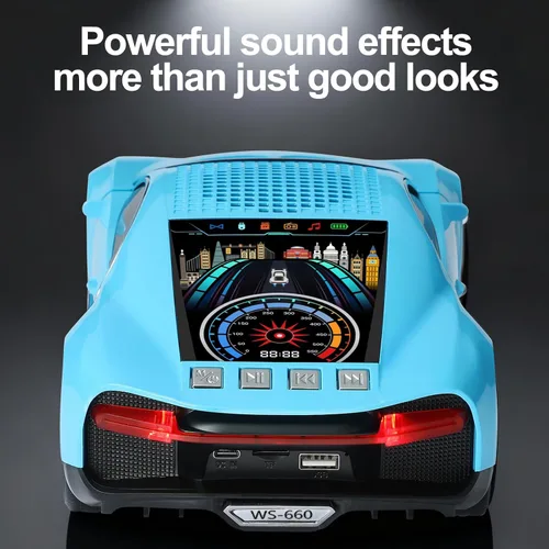Miniatura 4 de WSTER Altavoz Bluetooth de lujo modelo de automóvil deportivo con sonido HD, emparejamiento estéreo TWS, pantalla de visualización, micrófono Azul