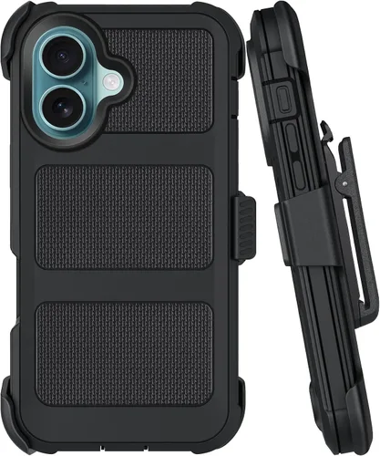 Miniatura 16 de Funda con clip para cinturón compatible con iPhone 12 Defender con soporte giratorio de 360°, protección resistente anticaídas y golpes, color negro