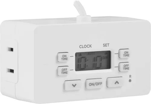 Miniatura 2 de UltraPro Temporizador digital de enchufe de barra 24 horas, 2 polarizados, 2 ciclos programables, correa de anulación de 5 pies, blanco, 1 paquete