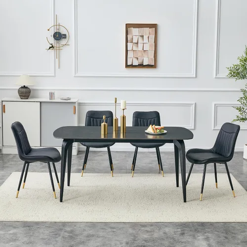 Miniatura 23 de Modern Dining Table Set for 4,50" Sintered Stone Table Set for 4,Marble Dining Table Set of 4 with Upholstered Chair,5 Piece Rectangular Dining Room