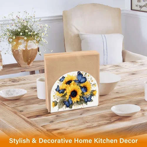 Miniatura 5 de Servilletero de acrílico transparente con girasol y mariposa, servilletero, dispensador de mesa de comedor para cocina, restaurante, decoración