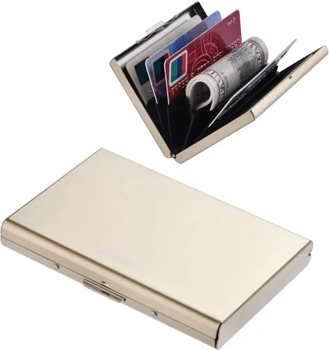 Miniatura 38 de BONSYL® Soporte para tarjetas de crédito, cartera delgada de metal con bloqueo RFID, con 6 ranuras para tarjetas, para mujeres y hombres.