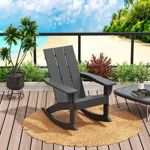 Miniatura 21 de WO Home Furniture Silla Mecedora de Patio al Aire Libre Tradicional HDPE Resistente a los Rayos UV (Negro)