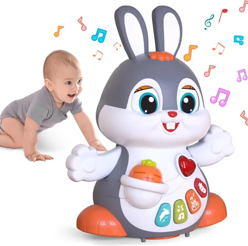 MOONTOY Juguete musical de conejo de Pascua para niños de 1 año o más, juguetes de gateo para bebés de 6 a 12 meses, regalos de Pascua para niñas y