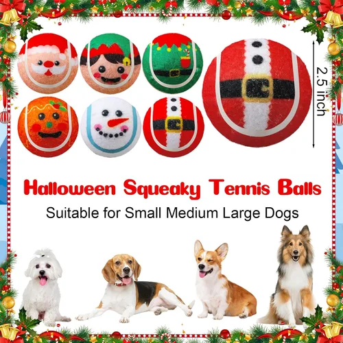 Miniatura 2 de Civaner 6 piezas pelotas de tenis chirriantes de Navidad para perros de 2.5 pulgadas, juguetes pelota para perros a granel para perros pequeños