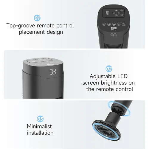 Miniatura 7 de PHILODECO Ventiladores de torre para el hogar, ventilador de piso vertical con control remoto de vibración de 80°, múltiples modos, temporizador