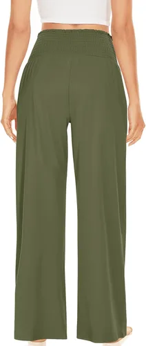 Miniatura 3 de UEU Pantalones de pierna ancha con volantes fruncidos y cintura alta para mujer, estilo casual, holgados, pantalones de yoga con bolsillos