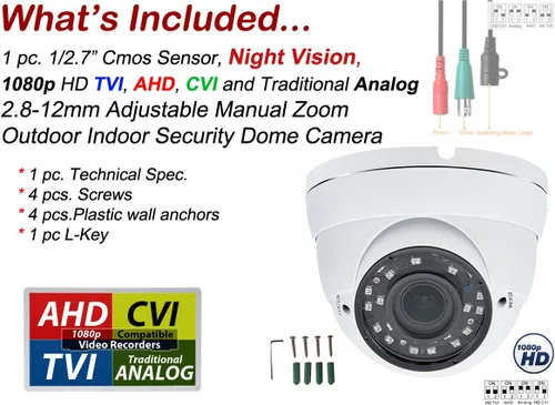 Miniatura 2 de Evertech Cámara de seguridad domo HD 1080p de metal resistente a la intemperie, carcasa de 2.8 ~ 0.472 in, lente de zoom variable de gran angular
