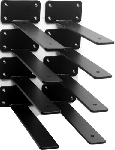 Miniatura 61 de Paquete de 2 - Soportes de estante en L ocultos negros de 4 pulgadas (1/5 pulgada de grosor) Soportes de estante flotante de hierro Soportes