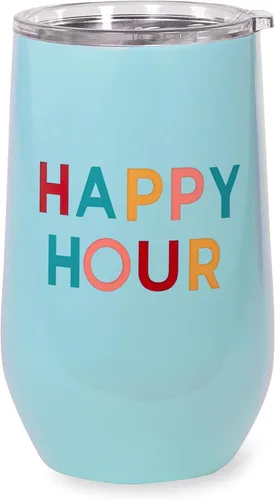 kate spade new york Vaso de vino aislado de acero inoxidable, vaso de doble pared de 16 onzas, taza de viaje sin tallo con tapa (Happy Hour)