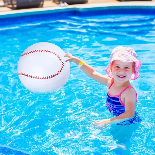 Miniatura 7 de Zhanmai Paquete de 6 pelotas inflables de béisbol de 16 pulgadas, pelota de playa grande deportiva con bomba para adultos y adolescentes, regalo