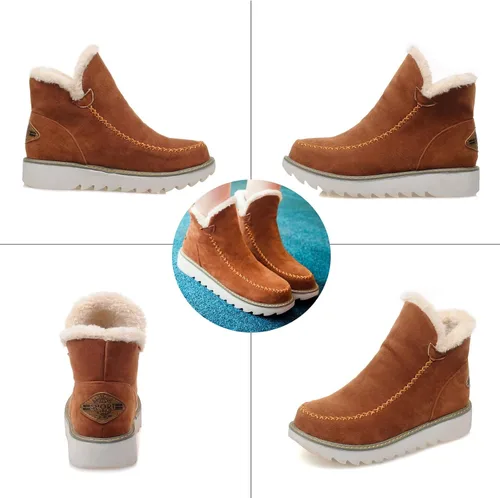 Miniatura 2 de Zekear - Botas de algodón para mujer, con plataforma de gamuza y forro polar, botas cortas antideslizantes para el invierno