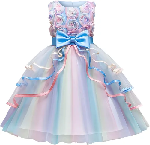 NNJXD Vestido de niña de las flores para niños con volantes vestidos de novia de fiesta de encaje