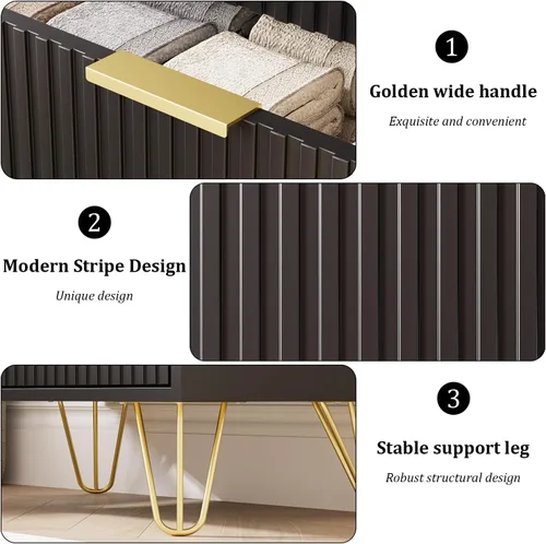 Miniatura 3 de MAISONARIA Cómoda negra para dormitorio, cómoda de 4 cajones con asas de metal dorado y cómodas, cómodas para pasillo, dormitorio