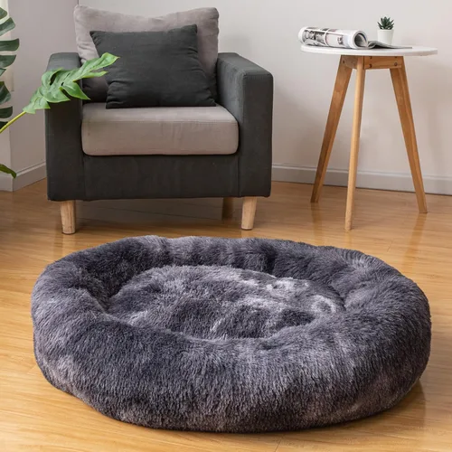 Miniatura 12 de Coohom - Cama ovalada afelpada de piel sintética tipo dona p/calmar perros y gatos, lavable, c/almohada p/mascotas (30/36/43 pulg) p/perros pequeños