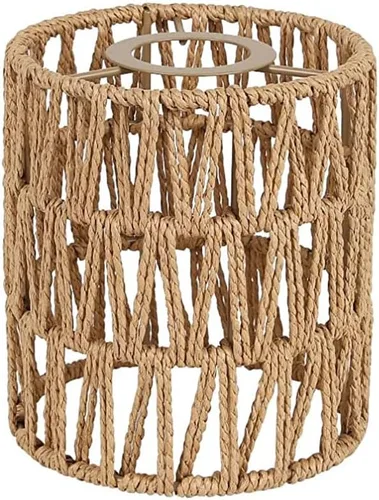 Pantalla pequeña de ratán para lámpara, pantallas bohemias de repuesto H5.9''xΦ4.7'', cubiertas de luz para ventilador de techo, pantalla cilíndrica