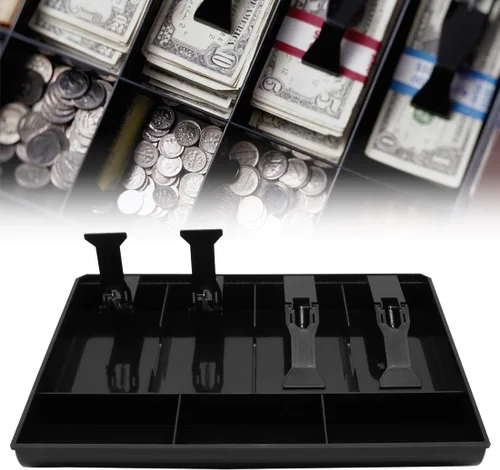 Miniatura 3 de Bandeja para cajón de caja registradora con 4 compartimentos para billetes/3 monedas para almacenamiento de dinero, color negro