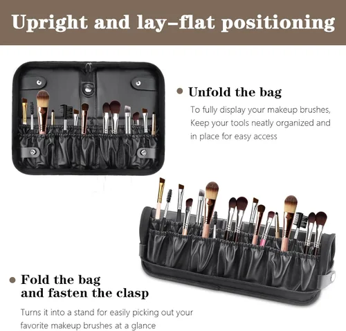 Miniatura 4 de Organizador de brochas de maquillaje plegable, resistente al agua, soporte para brochas de maquillaje de viaje, estuche portátil de cuero