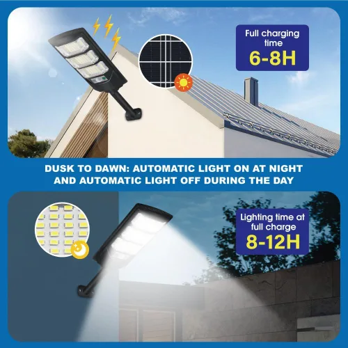 Miniatura 3 de Paquete de 2 luces solares para exteriores, 144 LED de 6500 K del anochecer al amanecer, luz de calle alimentada por energía solar IP65 impermeable