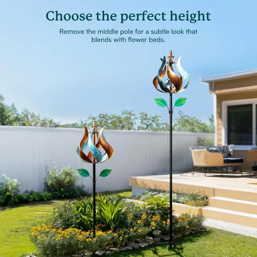 Miniatura 4 de Molinillos de viento para exteriores, tulipán metálico con estaca para patio y jardín, ideas de decoración al aire libre para amantes del jardín