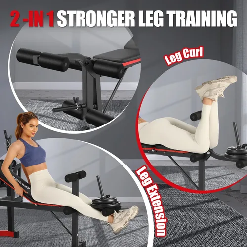 Miniatura 2 de OPPSDECOR Foldable Weight Bench Set with Preacher Curl Pad and Squat Rack, 660LBS Adjustable Bench Press with Leg Extension and Leg Curl, Incline