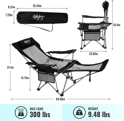 Miniatura 2 de Silla de Camping Reclinable 2-en-1 de #WEJOY con Reposapiés para Adultos Silla Plegable de Salón con Respaldo Ajustable Sillas de Camping Ligeras