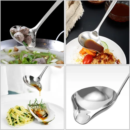 Miniatura 6 de Cucharón de salsa con boquilla de vertido, cucharón de salsa de mango largo de 10.6 pulgadas, cuchara de acero inoxidable para salsas, salsas