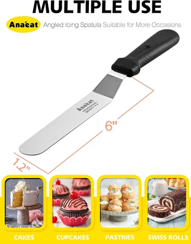 Miniatura 6 de Anaeat Espátula de glaseado profesional para tartas con hoja de acero inoxidable de 6 pulgadas, cuchillo de glaseado grueso con mango de plástico