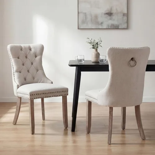 Miniatura 71 de OVENTA Juego de 4 sillas de comedor modernas tapizadas copetudas, terciopelo negro y gris y cuero con patas de madera maciza, sillas de cocina