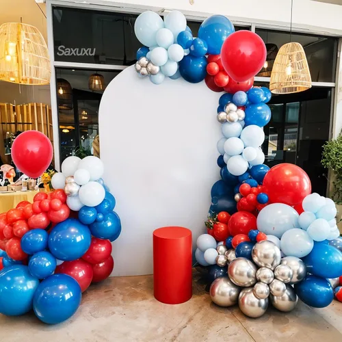Miniatura 7 de Kit de arco de globos rojo y azul, kit de guirnalda de globos rojo, blanco y azul, globos dorados arena, globos azul marino y blancos para Día