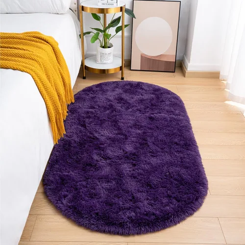 Miniatura 19 de Goideal Alfombra Esponjosa para Dormitorio, Alfombras de Área Ovaladas Pequeñas, Alfombra Shag de Cabecera Azul Marino Claro para Habitación