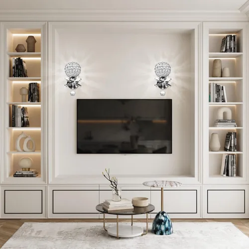 Miniatura 6 de TISLYCO Juego de dos apliques de pared de cristal, modernos apliques de pared con bola de cristal colgante, lámpara de montaje en pared, lámpara